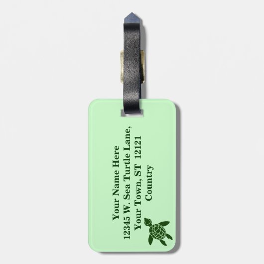緑のウミガメのかわいらしい動物パターン ラゲッジタグ (裏面縦)