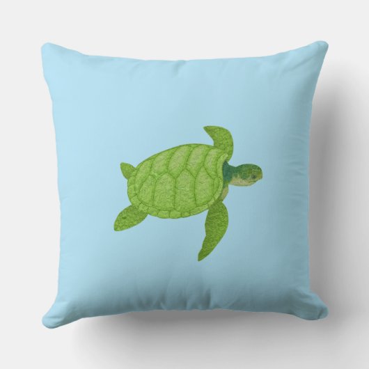 緑のウミガメのターコイズの背景 クッション (裏面)