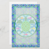 緑のウミガメのブランクの文房具 便箋 (正面/裏面)