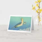 緑のウミガメのメッセージカード カード (黄色い花)