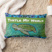 緑のウミガメの枕 ランバークッション (ブランケット)