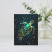 緑のウミガメ（背景） ポストカード (スタンド正面)