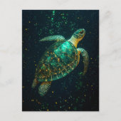 緑のウミガメ（背景） ポストカード (正面)