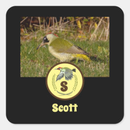 緑のウードペッカー名タグフォトモノグラム スクエアシール