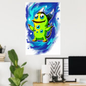 緑のエイリアンの生き物の多くの目 | AI Art ポスター (ホームオフィス)