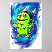 緑のエイリアンの生き物の多くの目 | AI Art ポスター (正面)