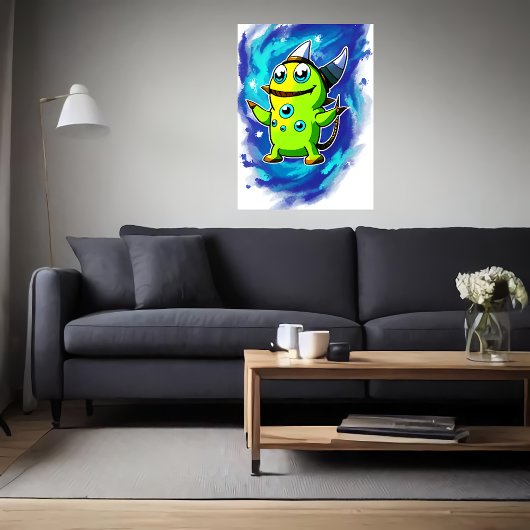 緑のエイリアンの生き物の多くの目 | AI Art ポスター