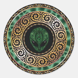 緑のエイリアン丸いステッカー ラウンドシール