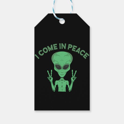 緑のエイリアン来Iin Peace地球外UFO ギフトタグ (正面)