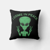 緑のエイリアン来Iin Peace地球外UFO クッション (裏面)