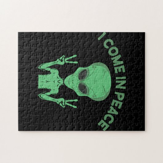 緑のエイリアン来Iin Peace地球外UFO ジグソーパズル (横)