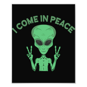 緑のエイリアン来Iin Peace地球外UFO フォトプリント