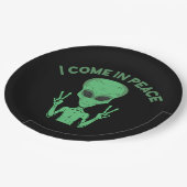 緑のエイリアン来Iin Peace地球外UFO ペーパープレート (アングル)
