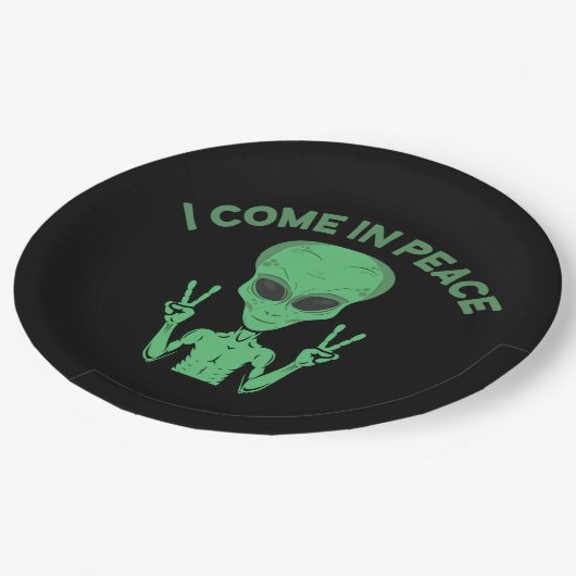 緑のエイリアン来Iin Peace地球外UFO ペーパープレート (アングル)