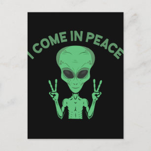 緑のエイリアン来Iin Peace地球外UFO ポストカード