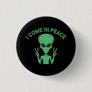 緑のエイリアン来Iin Peace地球外UFO 缶バッジ