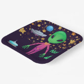 緑のエイリアンUFO名前の追加の年齢誕生日 ペーパープレート (傾斜あり)