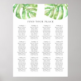 緑のエキゾチックなシーティングチャートプリント。トロピッ結婚ク ポスター