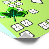 緑のエコシティのスカイラインに浮かぶ葉 ポスター (角)