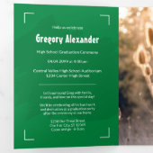 緑のエッジ抽象芸術ブラシストローク写真卒業 三つ折り招待状 (内部最初)