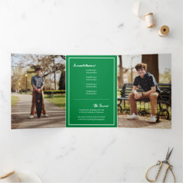 緑のエッジ抽象芸術破れた写真卒業 三つ折り招待状