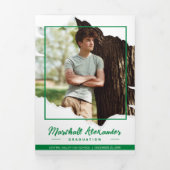 緑のエッジ抽象芸術破れた写真卒業 三つ折り招待状 (カバー)