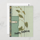 緑のエフェメラ コラージュ ハッピーバースデー ポストカード (正面/裏面)