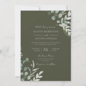 緑のエレガンス：グリーンリーフオリーブ結婚ズ 招待状 (正面)
