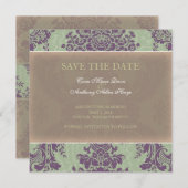 緑のエレガントなダマスク　保存日発表 セーブザデート (正面/裏面)
