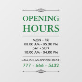 緑のエレガントな小企業の営業時間番号 ウィンドウサイン (シート)