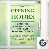 緑のエレガントな小企業の営業時間番号 ウィンドウサイン (ホーム)