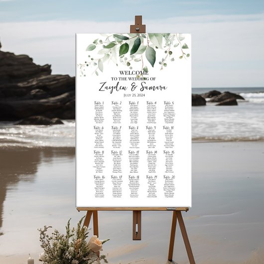 緑のエレガントな結婚式のシーティングチャート20テーブル ポスター