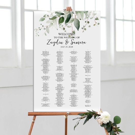 緑のエレガントな結婚式のシーティングチャート ポスター