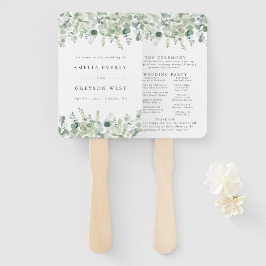 緑のエレガントな結婚式のプログラムファン ハンドファン (正面&裏面)