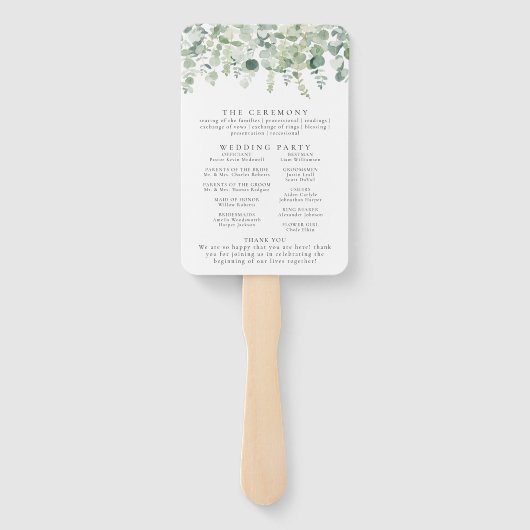 緑のエレガントな結婚式のプログラムファン ハンドファン (裏面)