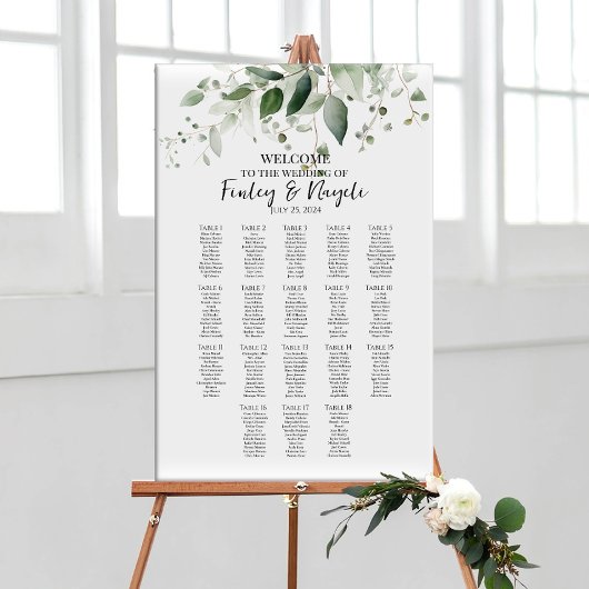 緑のエレガントな結婚式の座席表18表 ポスター