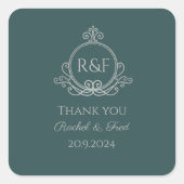 緑のエレガントな銀のカリグラフィーの結婚式の感謝 スクエアシール (正面)