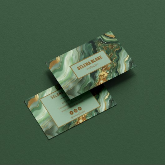 緑のエレガントアゲートと金ゴールドのグリット – モダン 名刺