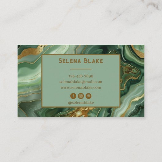 緑のエレガントアゲートと金ゴールドのグリット – モダン 名刺 (裏面)