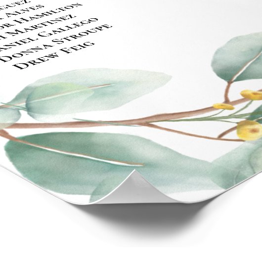 緑のエレガントアルファベ結婚ットの座席表 ポスター (角)