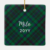 緑のエレガントギンガム猫の写真マイオウィクリスマス セラミックオーナメント (裏面)