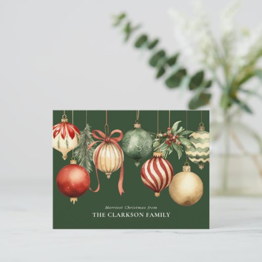 緑のエレガントクリスマスウォーターオーナメント シーズンポストカード (スタンド正面)
