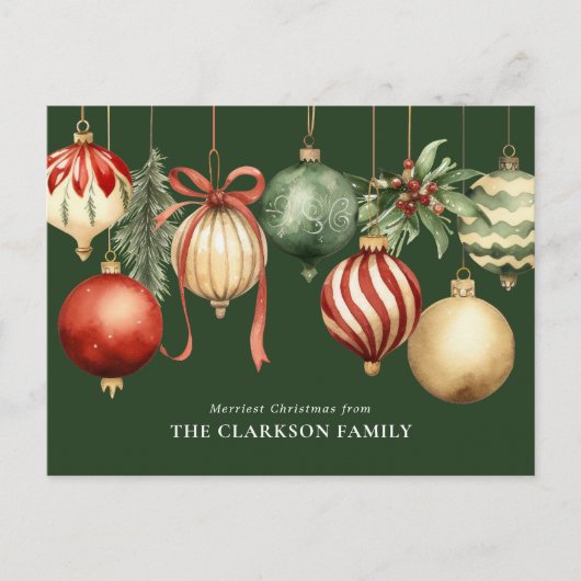 緑のエレガントクリスマスウォーターオーナメント シーズンポストカード (正面)