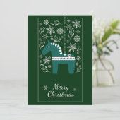 緑のエレガントクリスマスツリーの馬の装飾 シーズンカード (スタンド正面)