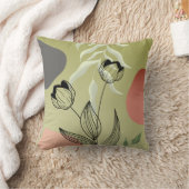 緑のエレガントグラデーションに黒い線のアートチューリップ クッション (ブランケット)