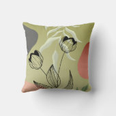 緑のエレガントグラデーションに黒い線のアートチューリップ クッション (裏面)