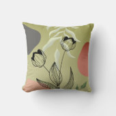 緑のエレガントグラデーションに黒い線のアートチューリップ クッション (正面)