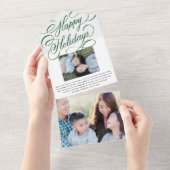 緑のエレガントスクリプトハッピーホリデーフォトカード オールインワン招待状 (貼ってはがせる)