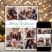 緑のエレガントスクリプト5フォトコラージュクリスマス シーズンカード