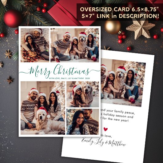 緑のエレガントスクリプト5フォトコラージュクリスマス シーズンカード